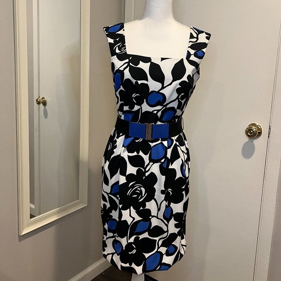 London Times Black and Blue Floral Mini Dress - Picture 1 of 14